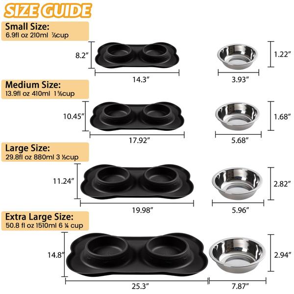 Imagem de Tigelas para cães de estimação Hubulk em aço inoxidável com tapete de silicone sem derramamento