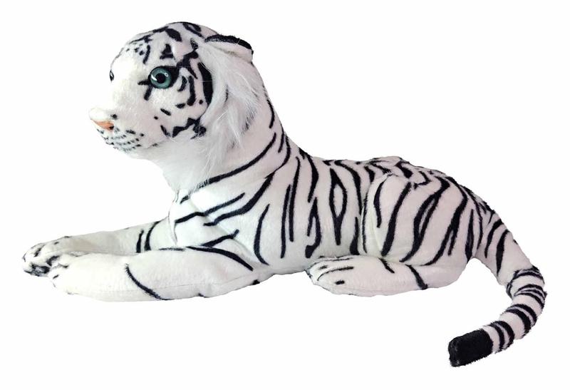 Tigre De Bengala Branco Pelúcia Deitada Cabeça Durinha 45Cms - Tuka Toy Imagem de Tigre De Bengala Branco Pelúcia Deitada Cabeça Durinha 45Cms