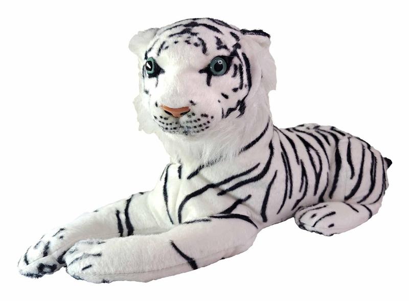 Tigre De Bengala Branco Pelúcia Deitada Cabeça Durinha 45Cms - Tuka Toy Imagem de Tigre De Bengala Branco Pelúcia Deitada Cabeça Durinha 45Cms