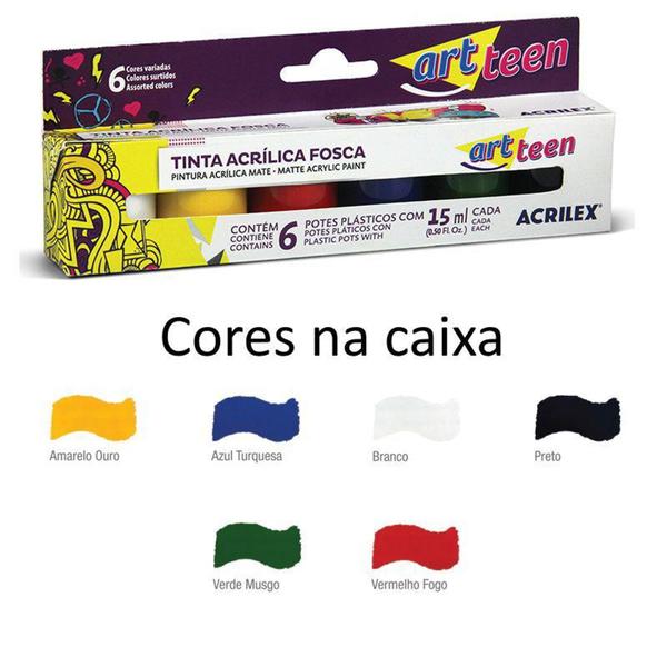 Imagem de Tinta Acrilica Fosca Acrilex - Conjunto com 6 potes de 15ml 03506