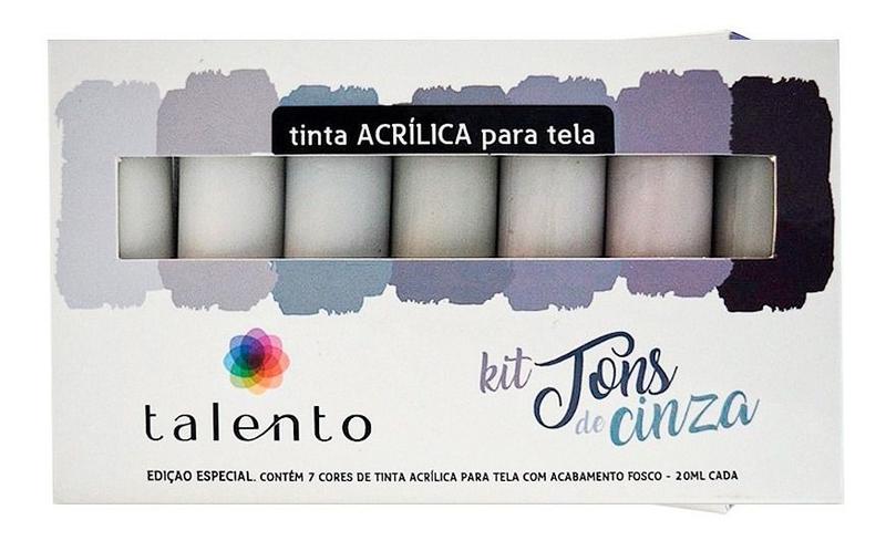 Imagem de Tinta Acrílica Talento Tons de Cinza com 7 Cores (20ml Cada)