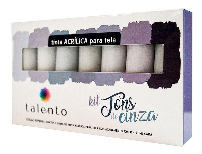 Imagem de Tinta Acrílica Talento Tons de Cinza com 7 Cores (20ml Cada)