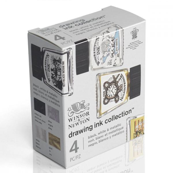 Imagem de Tinta Desenho Winsor Newton Ink Collection Metallic 4 Cores