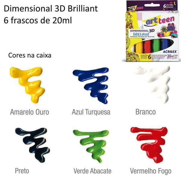 Imagem de Tinta Dimensional Relevo 3D Brilliant Acrilex - Caixa c/6 frascos 12106