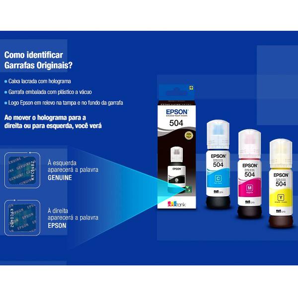 Tinta Epson 504 T504220 T504220AL Cianol para Ecotank L4150 L4160 L6191 L6161 L6171 Refil de 70ml Imagem de Tinta Epson 504 T504220 T504220AL Cianol para Ecotank L4150 L4160 L6191 L6161 L6171 Refil de 70ml