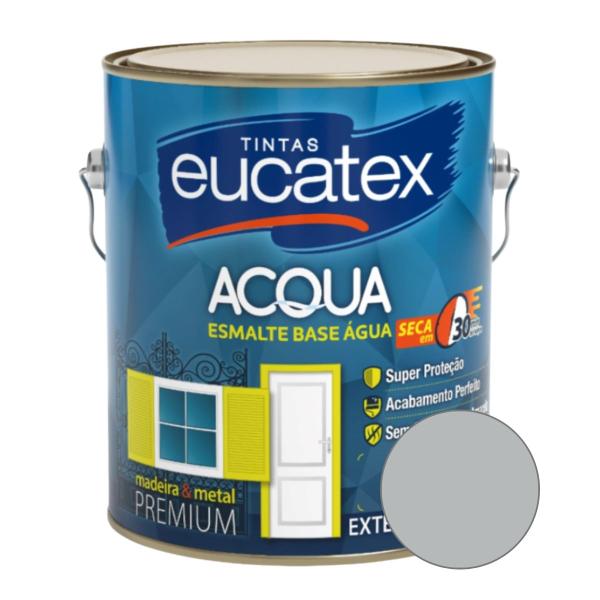 Imagem de Tinta Esmalte Madeira Metal PVC Alumínio Base Água Brilhante Acqua 3,6L Eucatex - Platina