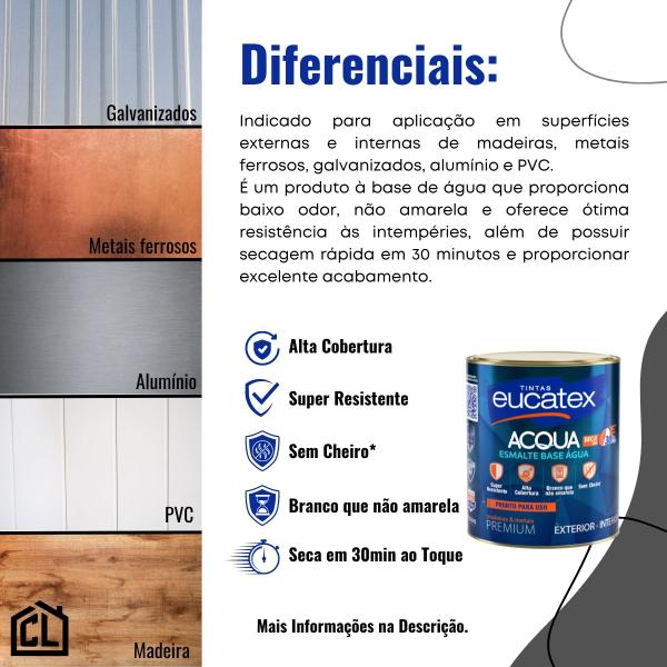 Imagem de Tinta Esmalte Madeira Metal PVC Alumínio Base Água Brilhante Acqua 900ml Eucatex - Gelo