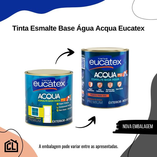 Imagem de Tinta Esmalte Madeira Metal PVC Alumínio Base Água Brilhante Acqua 900ml Eucatex - Platina 