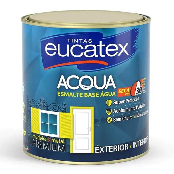 Imagem de Tinta Esmalte Premium Eucatex a Base d'Água Cor Branco Brilhante Madeira Metal Seca Rápido 900ml