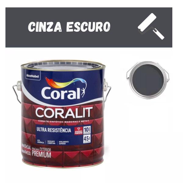 Imagem de Tinta Esmalte Sintético Alto Brilho Exterior Coralit 3,6L Cor Cinza Escuro