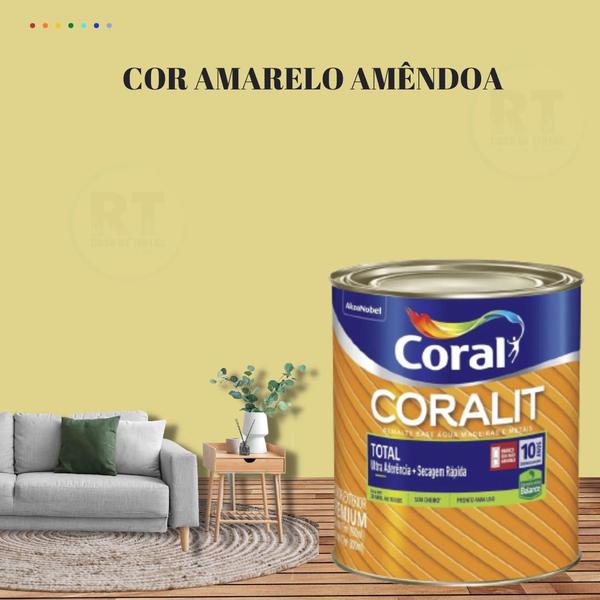 Imagem de Tinta Esmalte Sintético Base Água Cor Amarelo 800ml Coral Coralit Total Zero Brilhante p/Madeiras e Metais e Pintura em Artesanato de MDF.