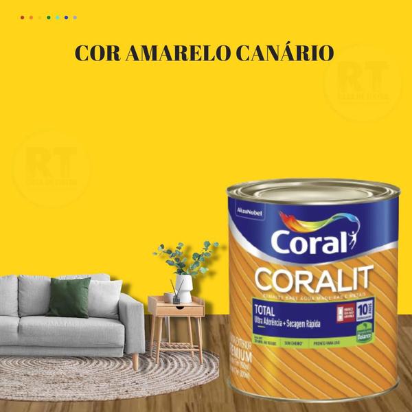 Imagem de Tinta Esmalte Sintético Base Água Cor Amarelo 800ml Coral Coralit Total Zero Brilhante p/Madeiras e Metais e Pintura em Artesanato de MDF.