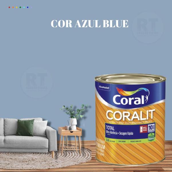 Imagem de Tinta Esmalte Sintético Base Água Cor Azul 800ml Coral Coralit Total Zero Brilhante p/Madeiras e Metais e Pintura em Artesanato de MDF.