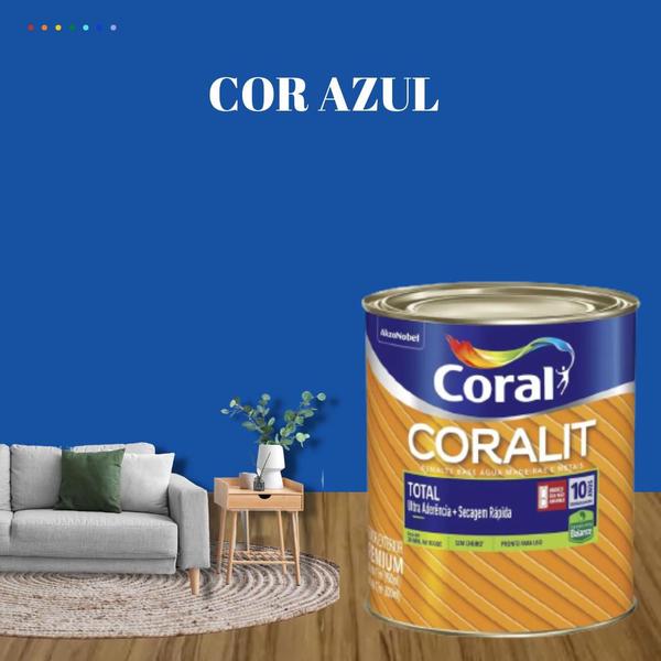 Imagem de Tinta Esmalte Sintético Base Água Cor Azul 800ml Coral Coralit Total Zero Brilhante p/Madeiras e Metais e Pintura em Artesanato de MDF.