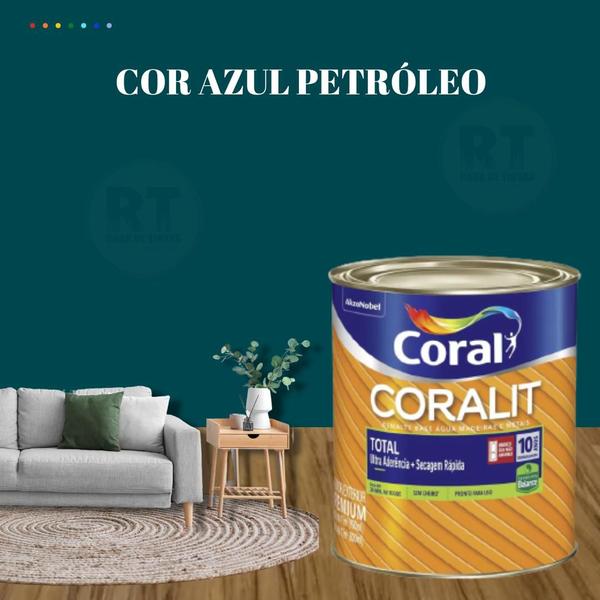 Imagem de Tinta Esmalte Sintético Base Água Cor Azul 800ml Coral Coralit Total Zero Brilhante p/Madeiras e Metais e Pintura em Artesanato de MDF.