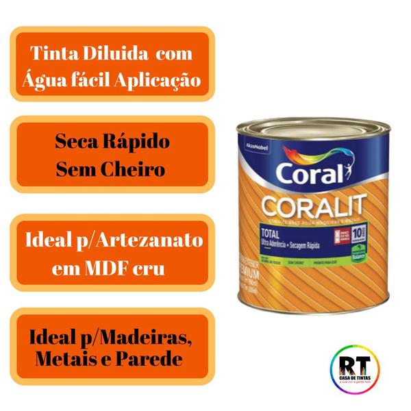 Imagem de Tinta Esmalte Sintético Base Água Cor Laranja 800ml Coral Coralit Total Zero Brilhante p/Madeiras e Metais e Pintura em Artesanato de MDF.