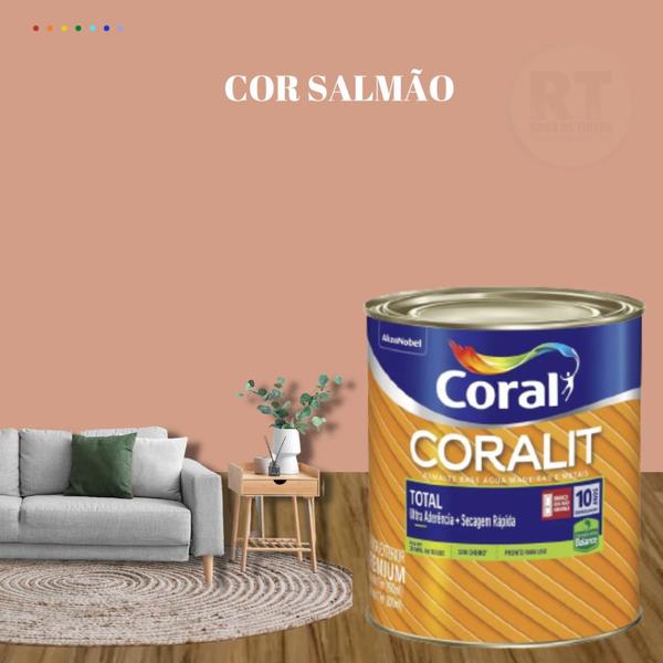 Imagem de Tinta Esmalte Sintético Base Água Cor Laranja 800ml Coral Coralit Total Zero Brilhante p/Madeiras e Metais e Pintura em Artesanato de MDF.