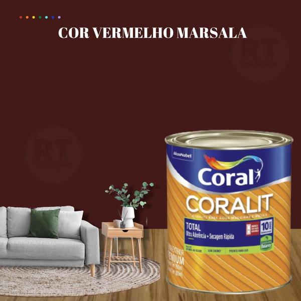 Imagem de Tinta Esmalte Sintético Base Água Cor Vermelho 800ml Coral Coralit Total Zero Brilhante p/Madeiras e Metais e Pintura em Artesanato de MDF.