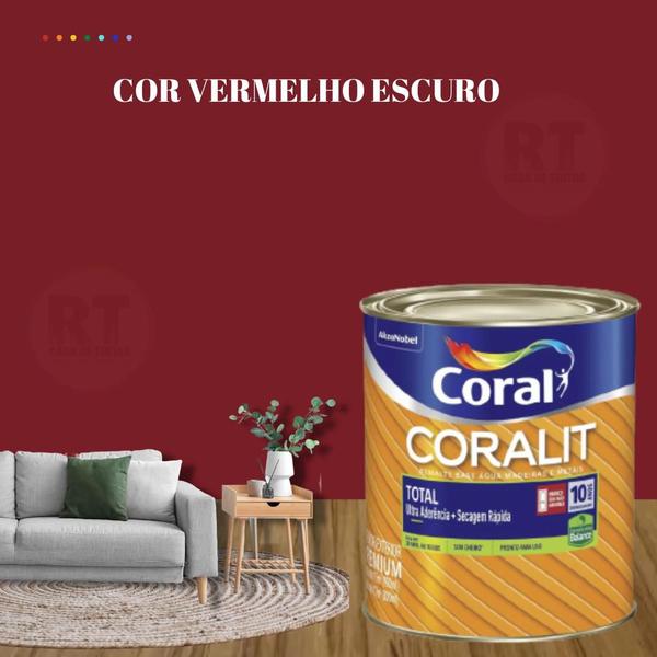 Imagem de Tinta Esmalte Sintético Base Água Cor Vermelho 800ml Coral Coralit Total Zero Brilhante p/Madeiras e Metais e Pintura em Artesanato de MDF.