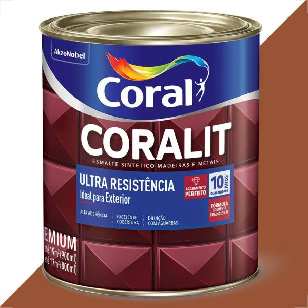 Imagem de Tinta esmalte sintetico coralit 900ml marrom conhaque ultra resistente