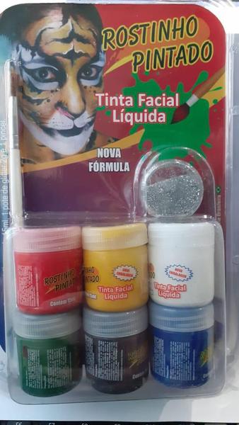 Imagem de Tinta Facial Líquida Maquiagem Artística 6 Cores + Pincel