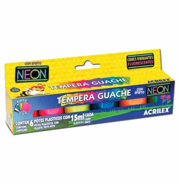 Imagem de Tinta Guache 15ml Neon Com 6 Cores 01006 Acrilex - Est