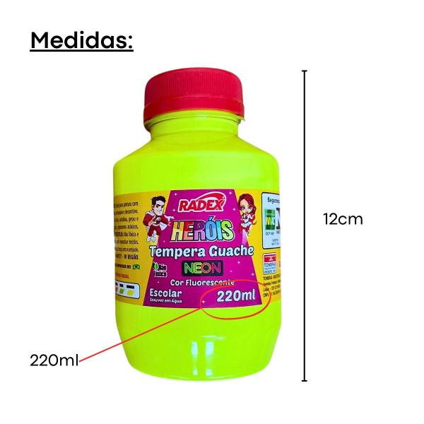 Imagem de Tinta Guache 220ml Tempera Escolar Radex Diversas Cores Neon Fluorescente