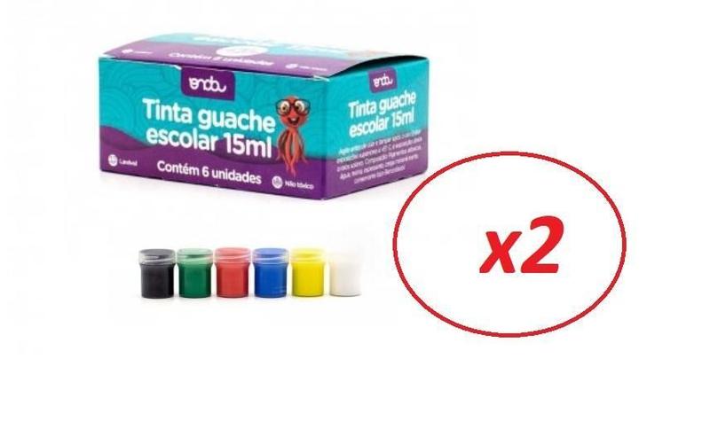 Imagem de Tinta Guache 6 Cores 15Ml Pintura Infantil Escolar- 12Un