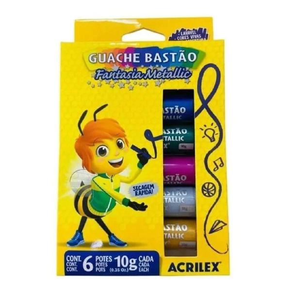 Imagem de Tinta Guache Em Bastão Metallic C/6 Cores - Acrilex