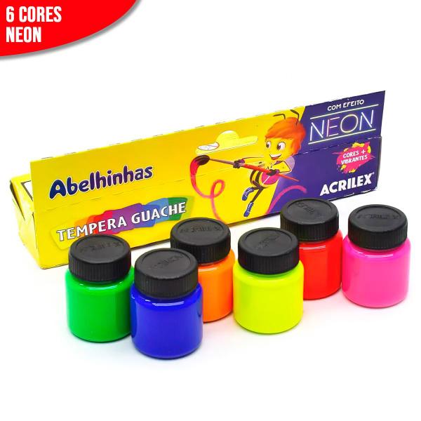 Imagem de Tinta Guache Neon Acrilex 6 Cores 15 ML Tempera Guache