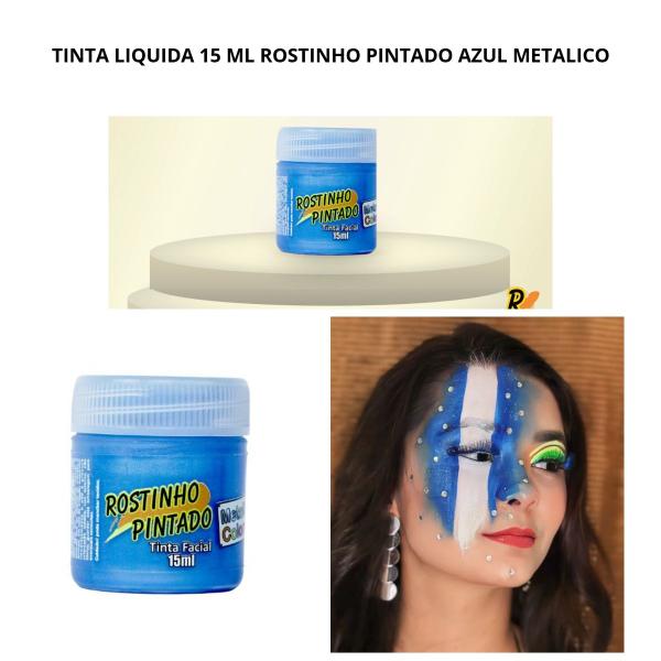 Imagem de Tinta liquida para pintura facial Azul Metalica 15 ml