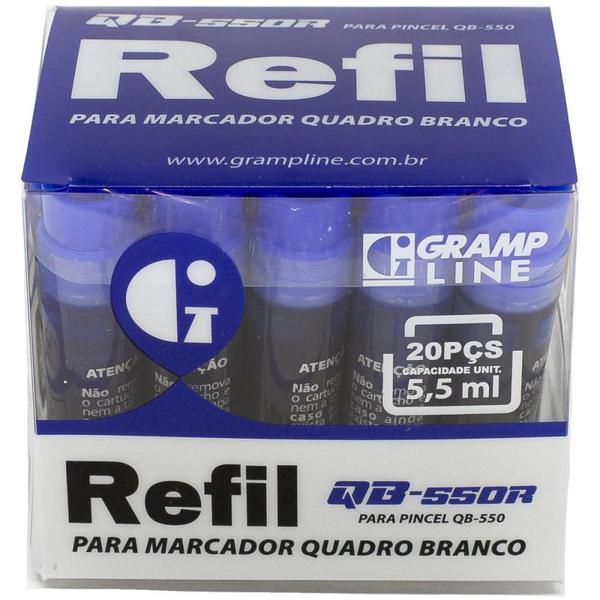 Imagem de Tinta Marcador Quadro Branco Reabastecedor QB-550R 5,5ML Azul - BOX com 20