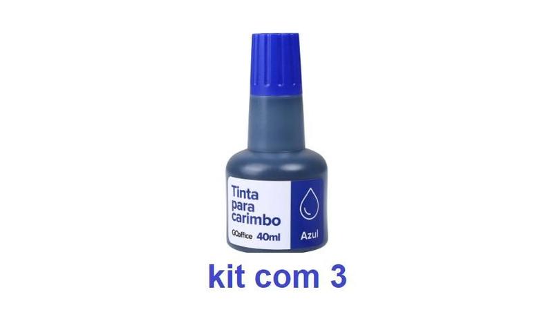 Imagem de Tinta para Carimbo Azul 40 ml kit com 3  Go Office total 120 ml