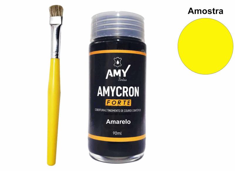 Imagem de tinta para couro amarelo +pincel de pintura amy 100ml