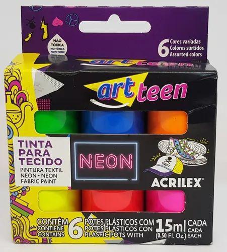 Imagem de Tinta Para Tecido Art Teen - Acrilex C/ 6 Cores Neon 15ml