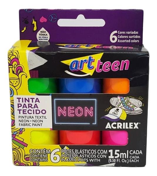 Imagem de Tinta para TECIDO NEON - 6 potes de 15ml ACRILEX - 040060000