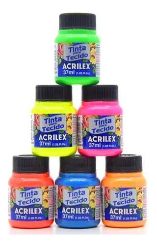 Imagem de Tinta Para Tie Dye Acrilex Kit C/ 6 Cores 37 Ml Fluorescente