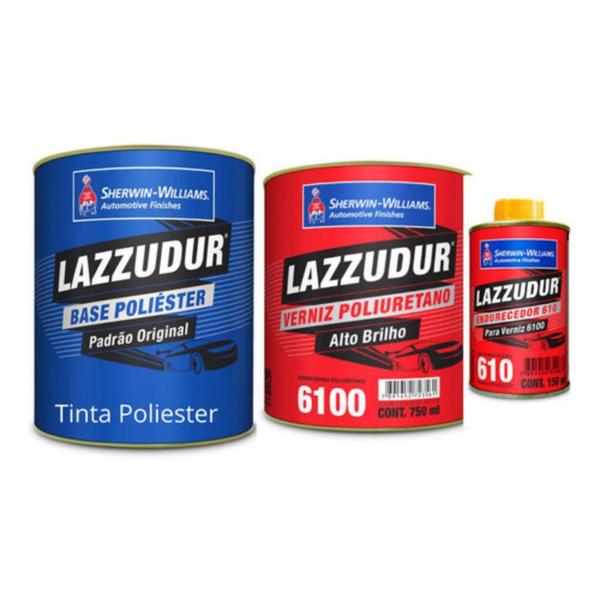 Imagem de Tinta Poliester Prata Lunar 900ml  + Verniz Automotiva 6100 900ml Lazzuril