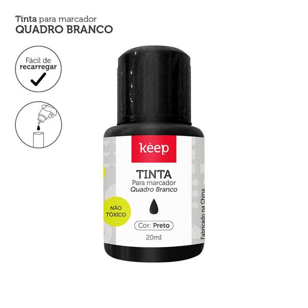 Imagem de Tinta Reabastecedora Para Marcador de Quadro Branco 20ml Preto Caixa c/12 Unidades Keep - MR041