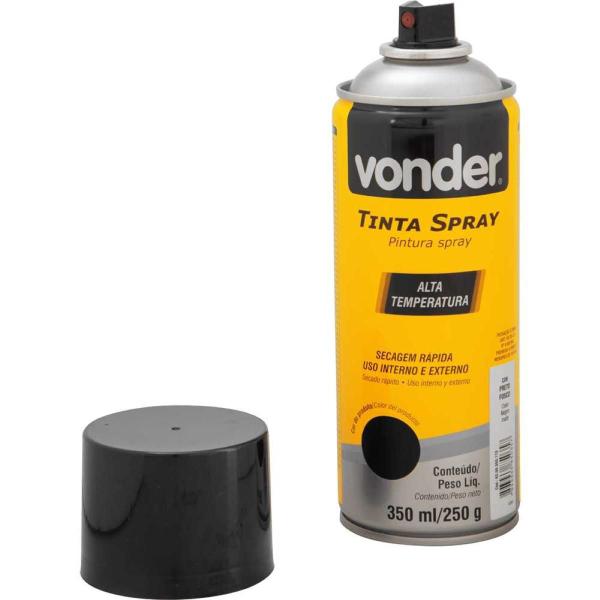 Imagem de Tinta Spray Acrílica Alta Temperatura Preto Fosco 350ML/250G Vonder