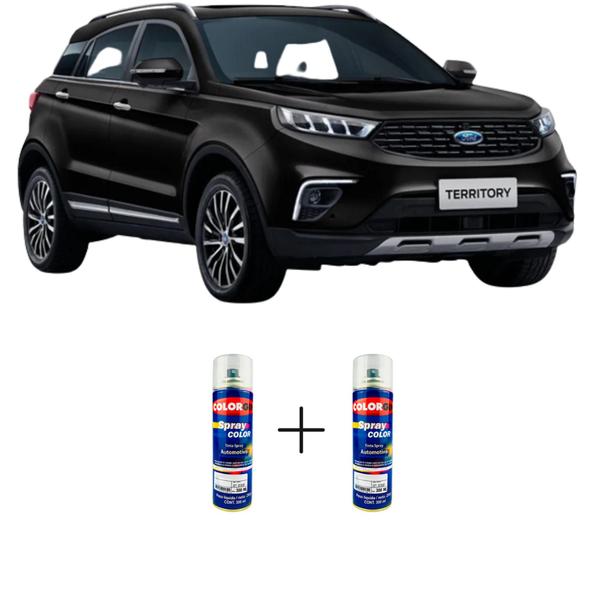 Imagem de Tinta Spray Automotiva Preto Toronto Ford 300ml + Spray Verniz 300ml