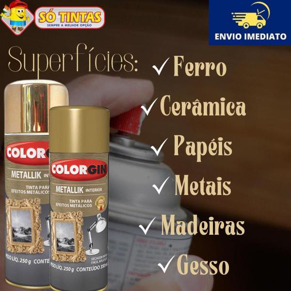 Imagem de Tinta Spray Metallik Colorgin P/ Ferro, Cerâmica, Papéis, Metais, Madeiras e Gesso 350ml - Diversas Cores