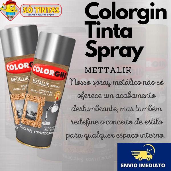 Imagem de Tinta Spray Metallik Colorgin P/ Ferro, Cerâmica, Papéis, Metais, Madeiras e Gesso 350ml - Diversas Cores