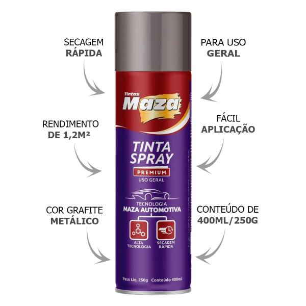 Tinta Spray Premium Grafite Para Rodas Metálico 400ml Maza Imagem de Tinta Spray Premium Grafite Para Rodas Metálico 400ml Maza