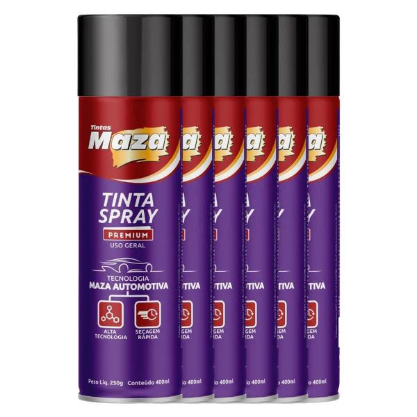 Imagem de Tinta Spray Premium Preto Brilhante Caixa 6 Unid. Maza