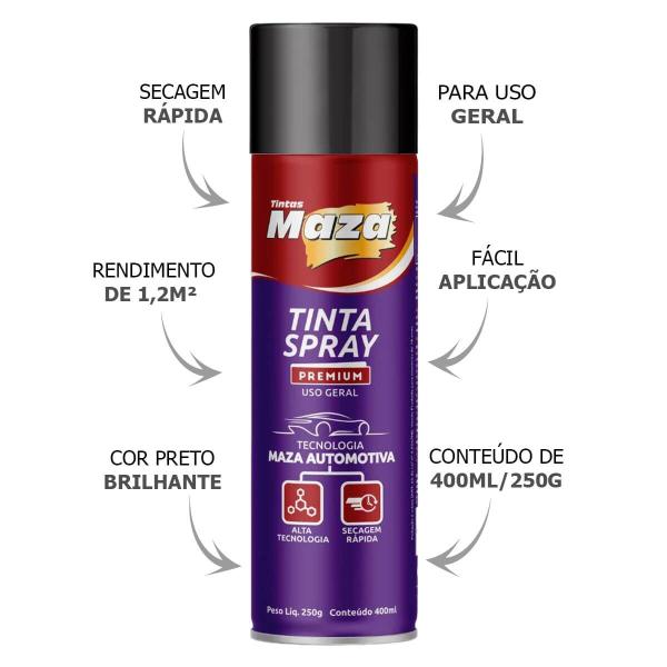 Tinta Spray Premium Preto Brilhante Caixa 6 Unid. Maza Imagem de Tinta Spray Premium Preto Brilhante Caixa 6 Unid. Maza