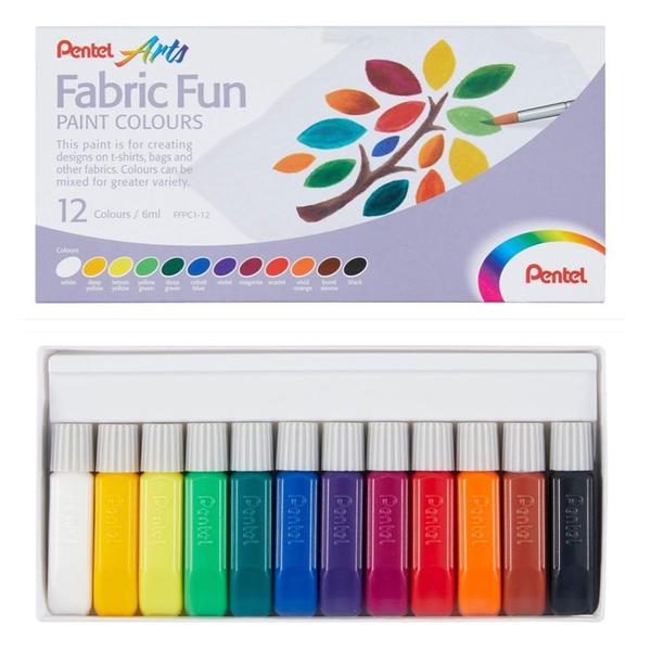 Tinta Tecido Pentel Fabric Fun 12 Cores FFPC1-12 Imagem de Tinta Tecido Pentel Fabric Fun 12 Cores FFPC1-12