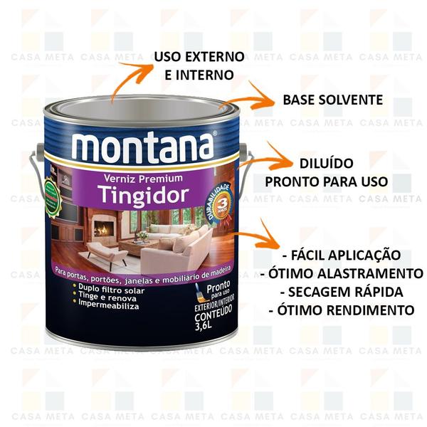 Tinta Verniz Castanho Madeira Brilhante Montana 3,6 Litros Imagem de Tinta Verniz Castanho Madeira Brilhante Montana 3,6 Litros