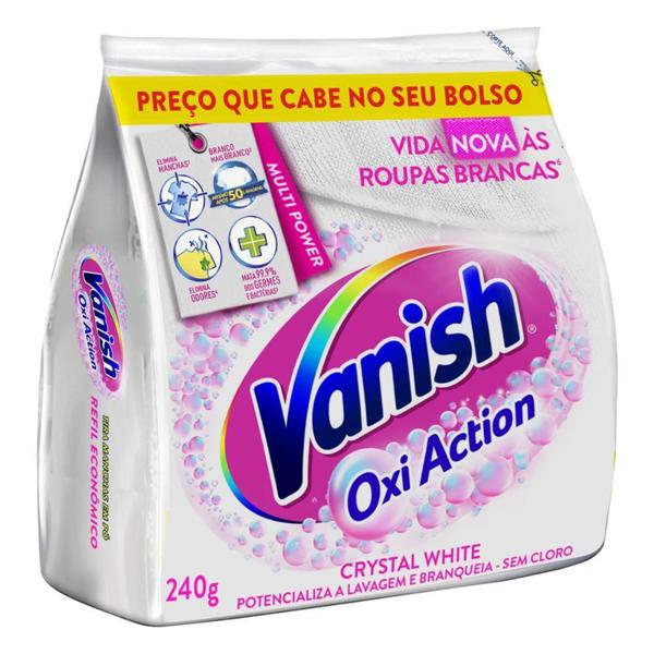 Imagem de Tira-Manchas Pó Roupas Brancas Vanish Oxi Action Crystal White Pacote 240g Refil Econômico