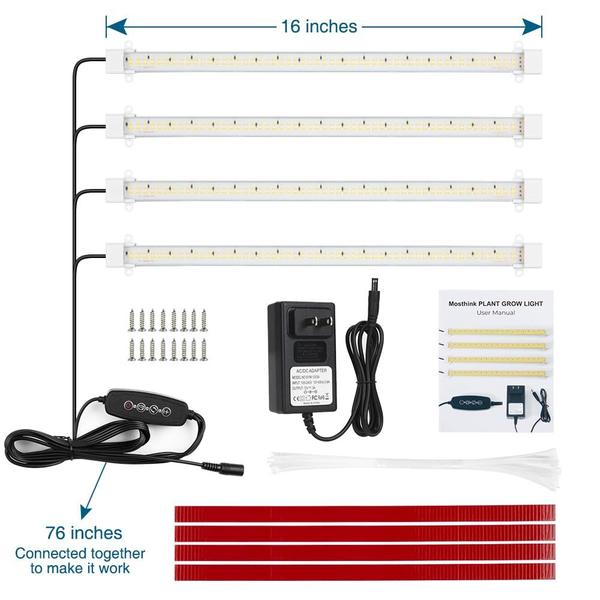 Imagem de Tiras de luz LED Grow Mosthink Full Spectrum, 4 pacotes de 16 polegadas